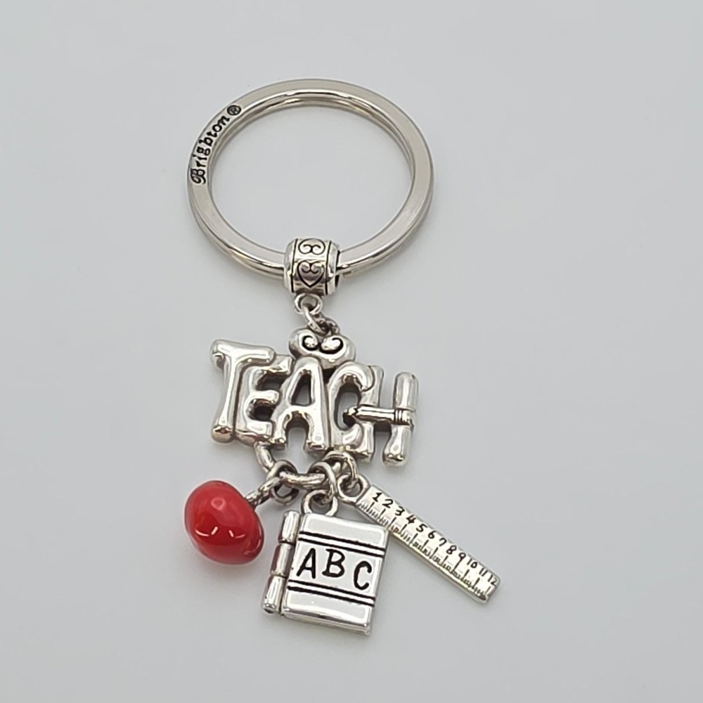 BRIGHTON 'Teach' Key Chain Key Fob Purse Charm ABC's Ruler Apple Silver Plate